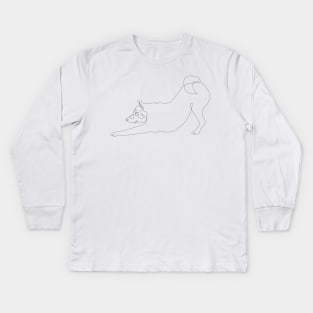 One line Shiba Inu Downward Dog Kids Long Sleeve T-Shirt